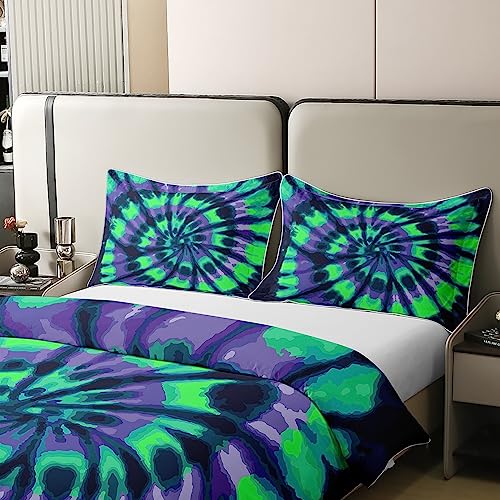 Tie Dye 100% Cotton Duvet Cover Set Single Size for Kids Boys Girls Boho Hippie Tie Dye Bedding Set Green Blue Trippy Swirl Comforter Cover Set Bedroom Decor Bohemian Gypsy Bedspread Cover - Image 4