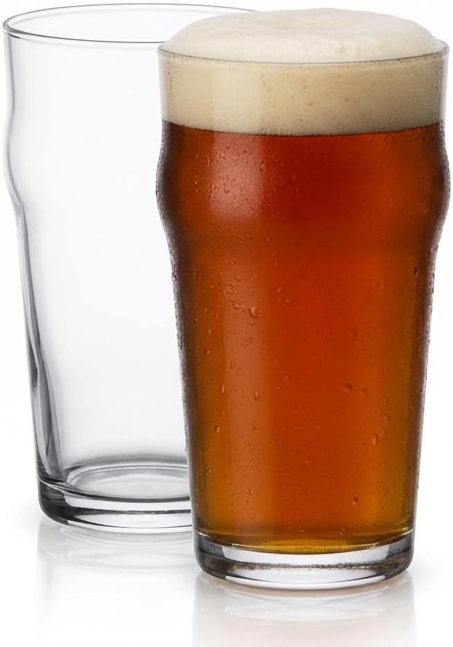 Necessia 20 oz Beer Glasses Fully Tempered - Set of 2 | Classic English Pub & Nonic Pint Glass