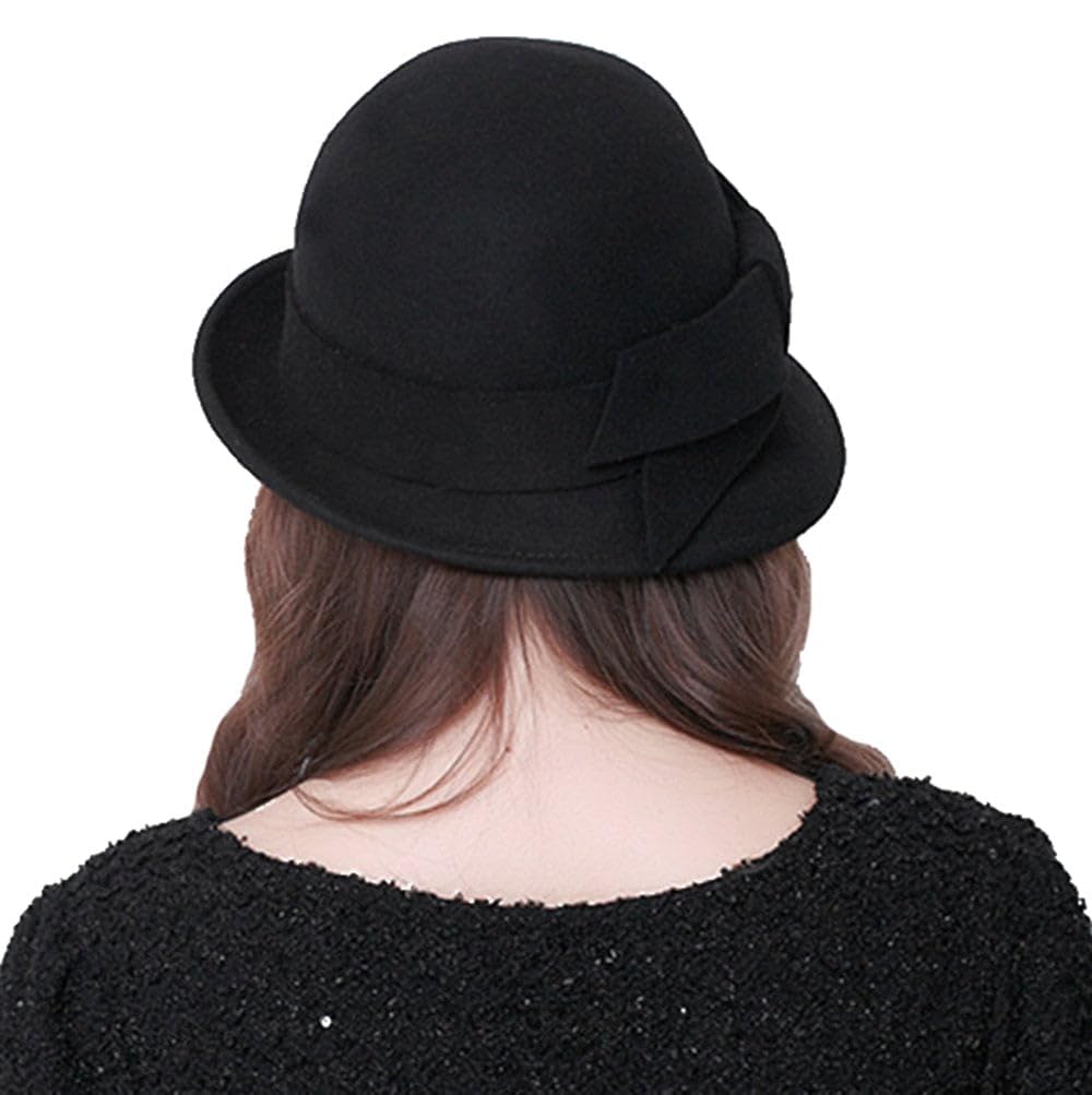 Damenhut im Stil der 1920er Jahre, Wollmütze, Kirchenhut, Gatsby, Wintermütze, Filzmütze, Vintage-Mütze, Bowler-Hut mit Schleife (M/L)