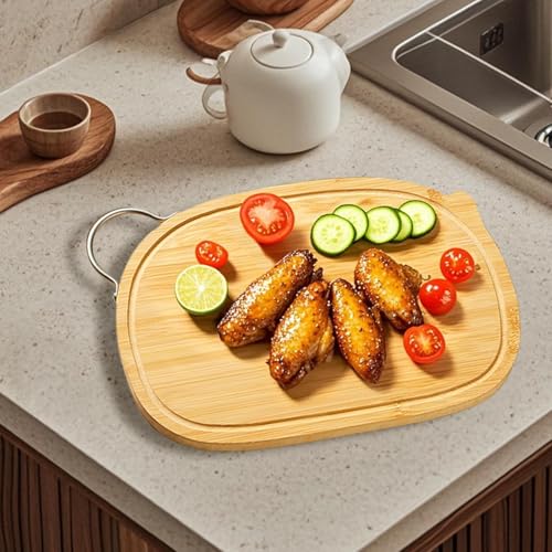 Planche à découper en bois double face avec rainure pour cuisine et camping