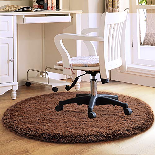 Detum Soft Round Fluffy Bedroom Rugs For Girls Boys, Fuzzy Circle Area Rug For Nursery Playing Reading Room, Kids Room Carpets Shaggy Cute Rugs For Dorm Bedside Home Décor, 4 Feet, Brown #TOP4