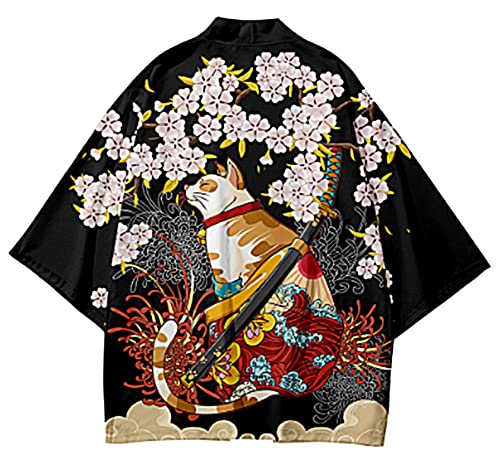 Image of LAI MENG FIVE CATS Women's Funny Cute Cat Cardigan Lightweight Kimono Loose Cover up Blouse Tops