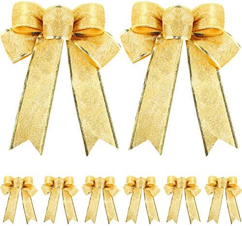 10 Pieces Glitter Christmas Tree Bow Ribbon Bows Christmas Tree Hanging Ornaments for Holiday Christmas Decorations