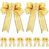 10 Pieces Glitter Christmas Tree Bow Ribbon Bows Christmas Tree Hanging Ornaments for Holiday Christ