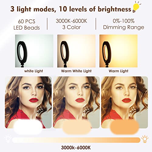 Onite Ringlicht Laptop, 6,3'' Selfie Licht mit Handy Stativ & Clip, LED Ring Light 3 Lichtfarben+10 Helligkeiten 360… – Bild 7