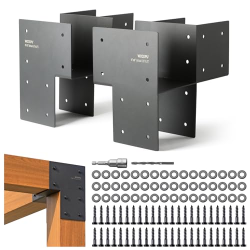Wocepu 4 Pack Heavy Duty 6x6 (Actual 5.5x5.5) Stainless Steel Corner Post Caps Tie Bracket Fit Connecting Wood Gazebo Deck Patio Post and Wood Beams Bracket (Dark Ggray)