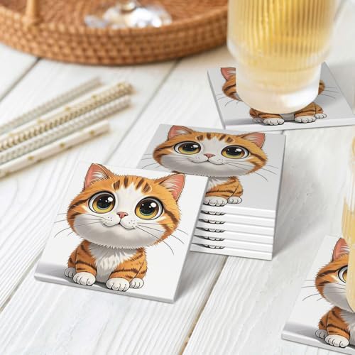 Sous-verres céramique chat lot de 6 avec support pour table - 8