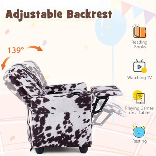 Image of GLACER Kids Recliner with Cup Holder, Velvet Toddler Lounge Chair | Child Recliner w /Adjustable Backrest & Footrest, Spring Seat Cushion, Push Back Cow Chair for Ages 3+, Supports 150 lbs