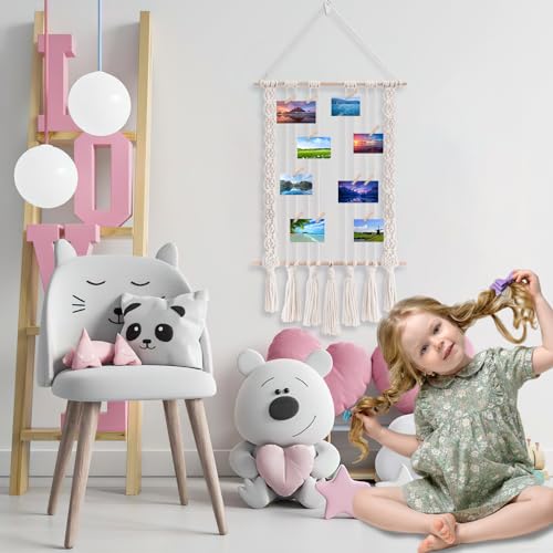 Dtofoot 89-3039 Hanging Photo Display With 30 Wood Clips Macrame Wall Hanging Picture Holder Collage Picture Frame thumb #4