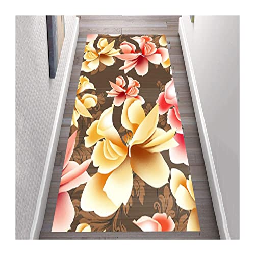KKCF Teppich Flur LäUfer, 3D Blumenmuster rutschfeste Fußmatten, 0,6Cm Dicker Weicher Anti-Kriechbereich-Teppich for Treppenhauseingang Küche, Benutzerdefinierte Cover