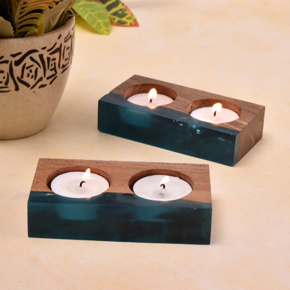 Amazon.com: Indian Shelf 2 Pieces Tea Lights Candle Holders | Aqua