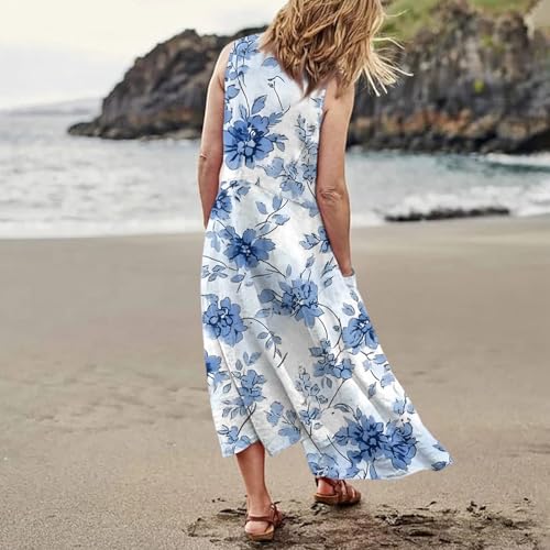 Plus Size Cotton Linen Summer Dresses for Curvy Women 2025 Sleeveless Maxi Vacation Beach Sundresses with Pockets