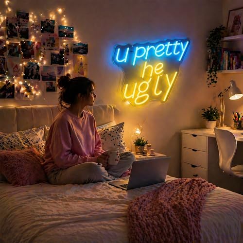 Image of Your Pretty He Ugly Neon Sign for Wall Decor Light Up Sign Led Signs for Room Party Home Wall Decor USB Powered