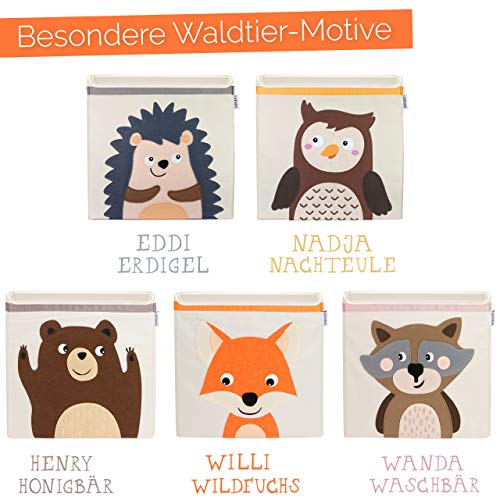 GLÜCKSWOLKE Aufbewahrungsbox Kinder - 15 Motive I Spielzeugkiste mit Deckel I Spielzeugbox (33x33x33) zur Aufbewahrung im Kallax Regal I Waldtiere Fuchs Motiv für Kinderzimmer Spielzeug