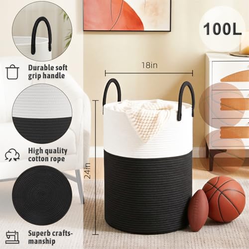 Image of Artfeel Laundry Basket,Woven Cotton Rope Laundry Hamper,100L for Decorative Storage of Dirty Clothes,Toys and Blankets in Bathroom,Baby Room and Living Room