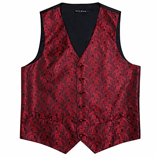 Image of Barry.Wang Men's Suit Vest Formal /Leisure Paisley Jacquard Silk Tie Pocket Square Waistcoat Set Wedding 5PCS