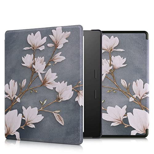 kwmobile Cover for Amazon Kindle Oasis 10. Generation Case - eReader Cover with auto sleep funktion - White Flowers with White/Black