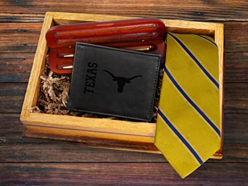 Image of Rico Industries NCAA Texas Longhorns Men's Billfold Black Wallet- Premium 10 Pocket Laser-Engraved Team Logo on Vegan Leather- Minimalist Design, Flip ID Window, Credit Card Holder- Ideal Men's Gift