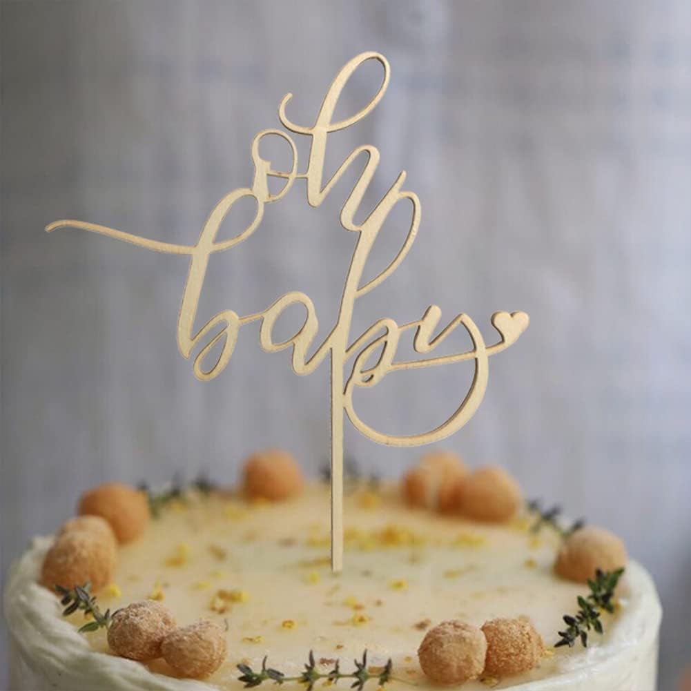 American Elm Wooden Oh Baby Cake Topper - Baby Shower Or Birthday Decoration, Style - 6 (7.6 x 5.6 Inch) 1