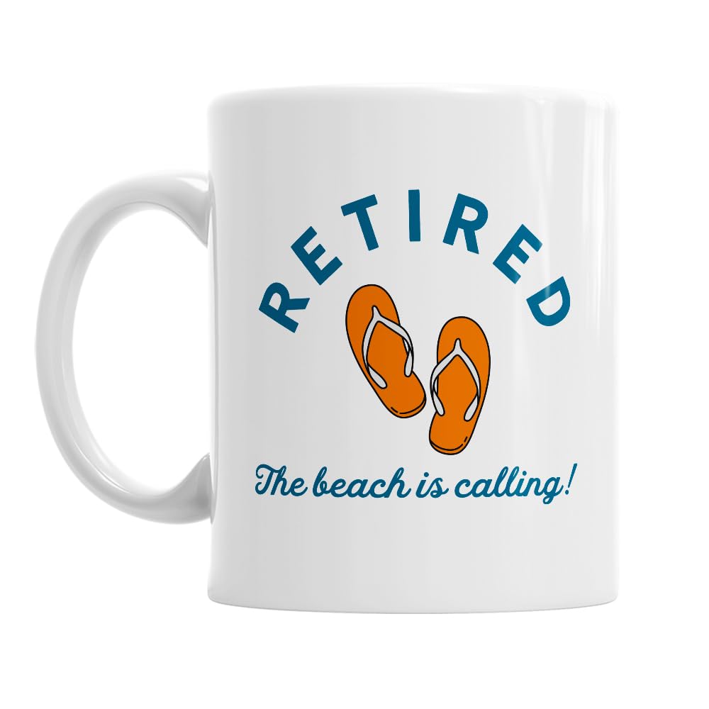 Retirement Gift Mug for Men Women Mum Dad Funny Joke Present Gift Idea Retired Retire Age Keepsake The Beach is Calling Size 11oz