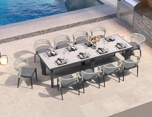 Image of PURPLE LEAF Outdoor Dining Set for 10 with Built-in Cushions Deep Grey