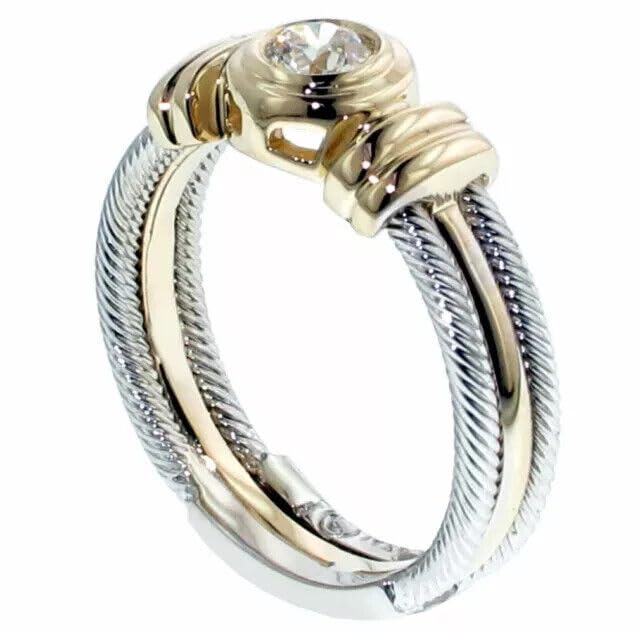 1 CT Round Cut Simulated White Diamond Bezel Set Two Tone Wedding Engagement Ring In 14K Yellow Gold Plated 925 Sterling Silver Gift for Womens4