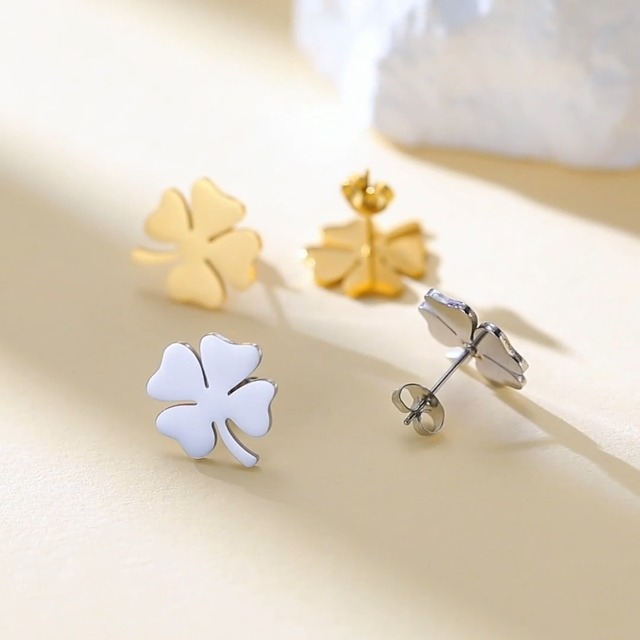 uikios Eleganti orecchini a forma di quadrifoglio, con pietra occhio di gatto, alla moda, alla moda, accessori da indossare tutti i giorni, per donne e ragazze