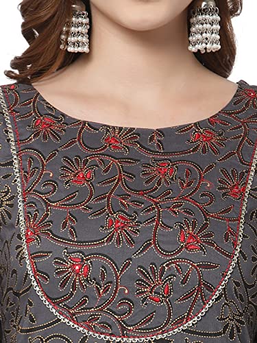 Image of Women Rayon Black Embroidery Printed Straight Kurti
