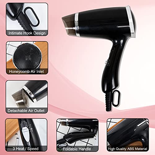 Folding Hair Dryer Compact Blow Dryer Portable Professional Hair Dryer Negative Ionic Low Noise Hair Dryer 3 Heat Settings Lightweight Mini 8X7Inch Hair Dryer For Men And Women #TOP2