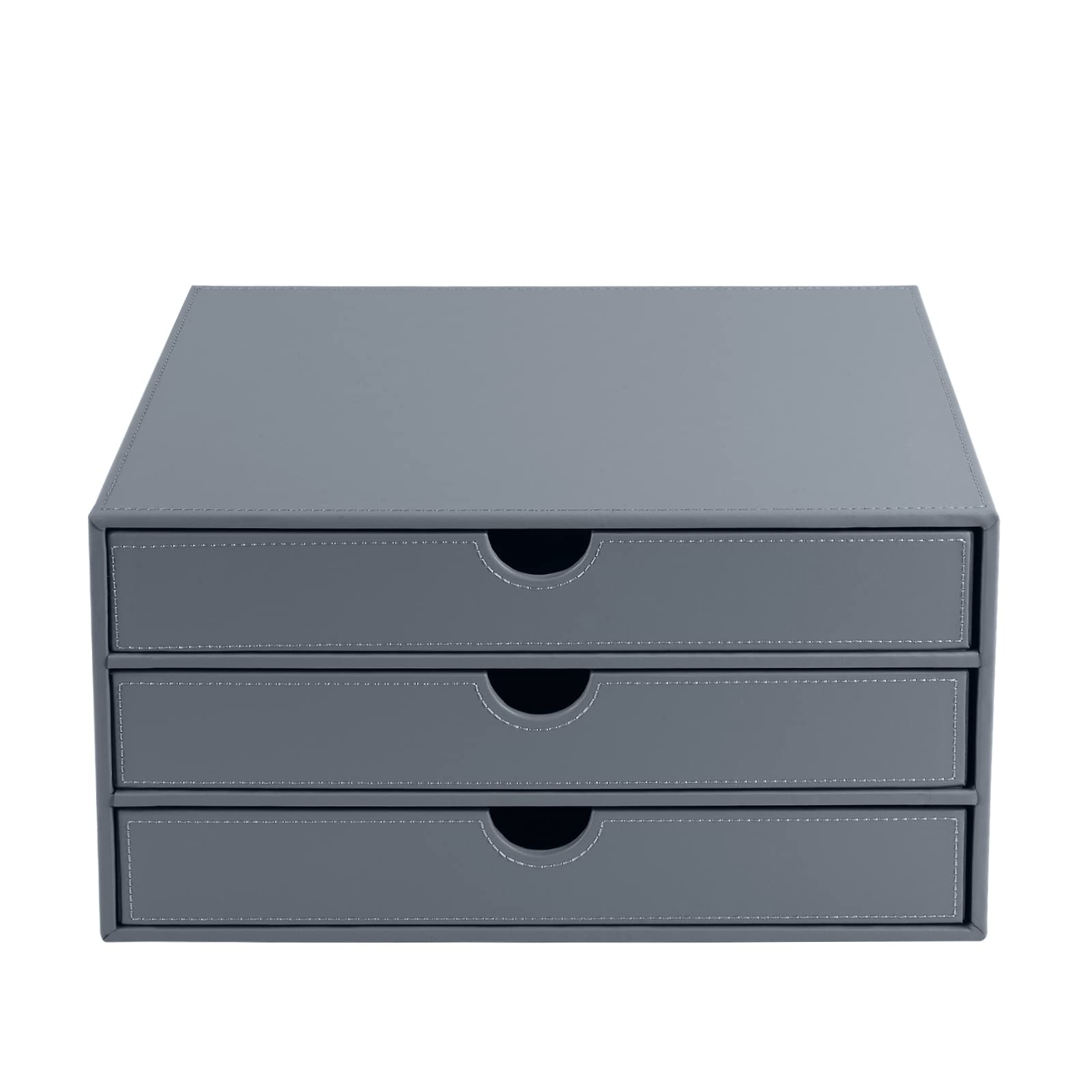Range-bureau 3 Tiroirs En Simili Cuir - Organiseur A4, Documents, Fournitures, Gris, 33 X 25 X 18 Cm