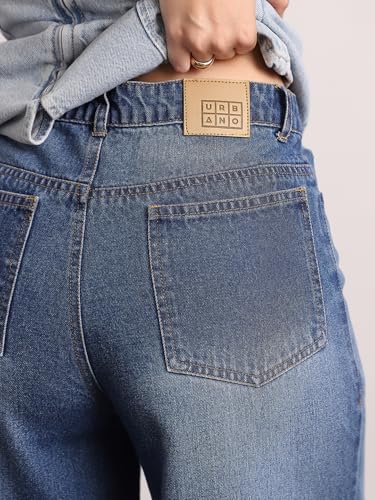 Image of Urbano Fashion Women's High Rise Loose Baggy Fit Washed Jeans Non-Stretchable