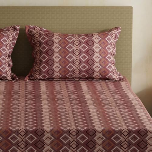 Image of Layers 100% Cotton Bedsheet for Double Size Bed | Lumina Floret Collection | 144 TC Soft & Breathable | Printed with 2 Pillow Covers | Wrinkle Free & Colorfast | 3 Piece Bedding Set - Brown
