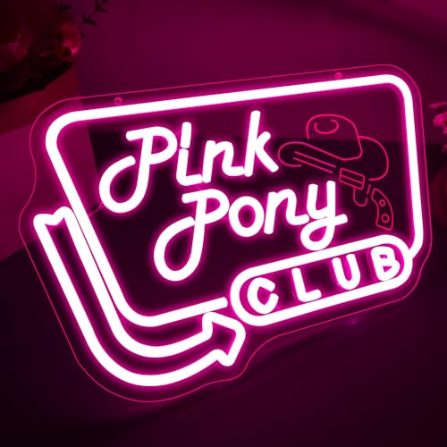 Image of Pink Pony Club Neon Sign for Wall Decor | Dimmable led light, cowgirl hat, disco party decor, midwest princess style, bar wall gift for girls, size 15.7*10.2 in