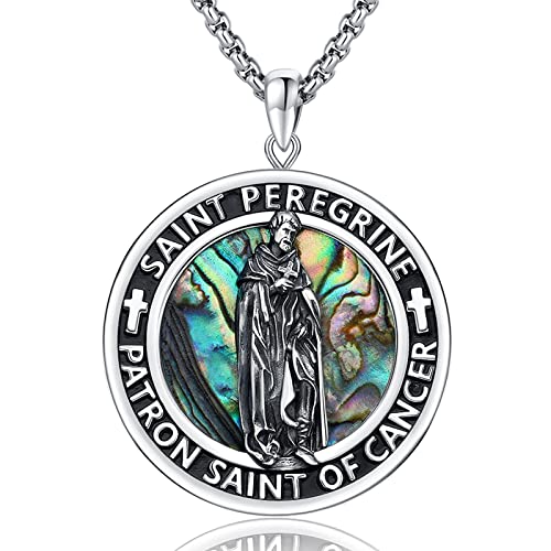 Midir&Etain St Peregrine Schutzpatron des Krebses Anhänger Halskette 925 Sterling Silber katholisch Saint Peregrine Medaille Schutz Halskette für Männer Frauen katholischen Schmuck Geschenke