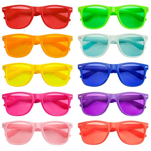 10/20 Pack Neon Colors Party Sunglasses Bulk Tinted Glasses Retro Shades for Unisex Adults