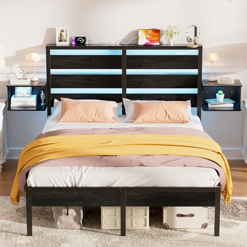 Opiniones de Estructuras de cama , listamos los 10 mejores. 44 FURRIFIC Cama Matrimonial con 2 Mesitas de Noche Flotantes, Base Matrimonial con Cabecera Almacenamiento, Marco con Luces LED RGB, Estación de Carga, Amplio Espacio Inferior,...