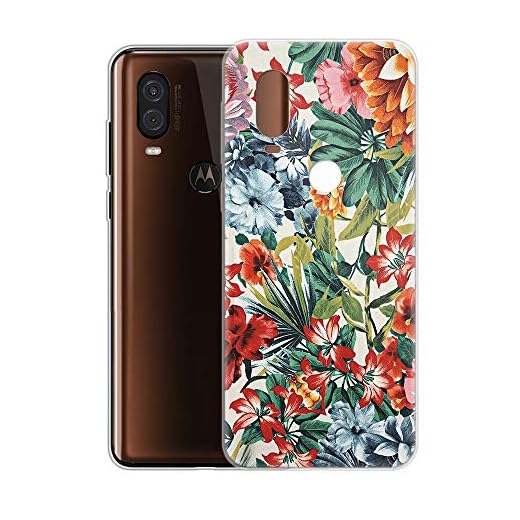 ZhuoFan Motorola One Vision-fodral, telefonfodral genomskinligt klart med mönster ultratunt stöttåligt mjukt gel TPU silikon bakskydd stötfångare skal för Moto One Vision smartphone, färgglada blommor