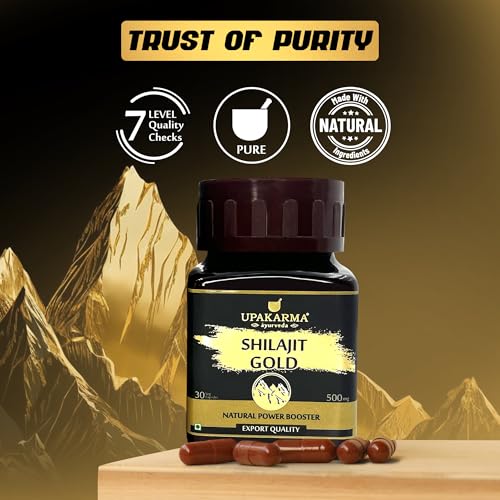 Image of Upakarma Shilajit Gold 30 Capsules | Contains Gold | For Power, Stamina, Muscle Growth & Energy | Ashwagandha, Gokshura, Kali Musali & Other Action Herbs (Pack of 1)