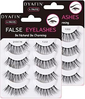 DYAFIN Natural Eyelashes 100% Handmade Lashes Reusable Lightweight Soft False Eyelashes 4 Pairs Fake Eyelashes