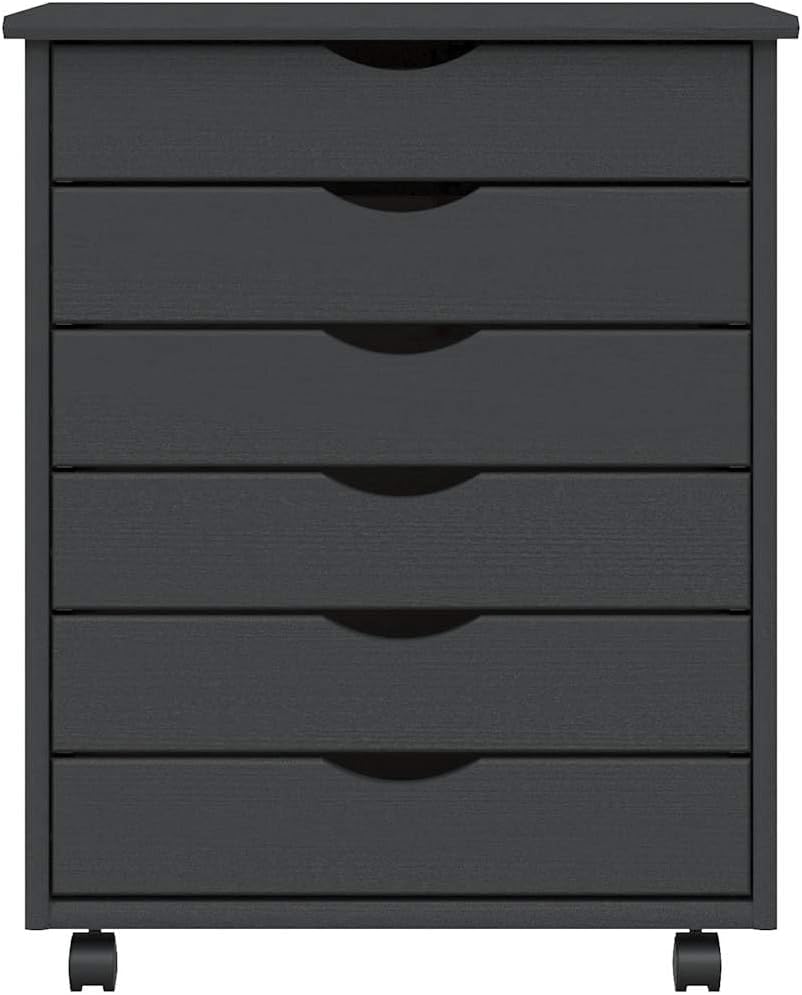 Moss Grey Rolling Cabinet with 6 Drawers Solid Pine Wood Engineered Wood Plastic Storage Organizer for Home Office