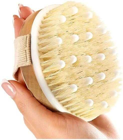 Anzi cosmeticsdry brushing body brush Natural Bristle Dry Skin Exfoliating Brush Body Scrub for Flawless Skin, Cellulite Treatment, Lymphatic Drainage and Blood Circulation Improvement