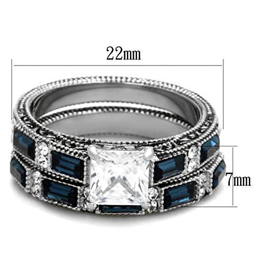 Marimor Jewelry Women's Stainless Steel 316 Cubic Zirconia Antique Design Wedding Ring Set4