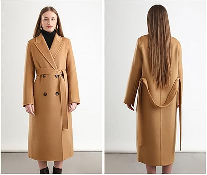Amazon.com: Adhdyuud Women Wool With Pocket Lapel Overcoat Belt