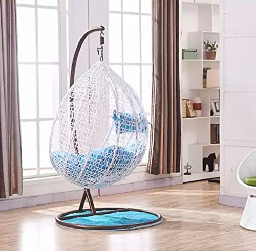 Image of Single Seater Swing Chair with Stand for Home & Cushion & Hook Outdoor Indoor | Balcony |Garden |Living Room |Garden | Patio | Home Improvement|(Swing White with Cushion Blue)
