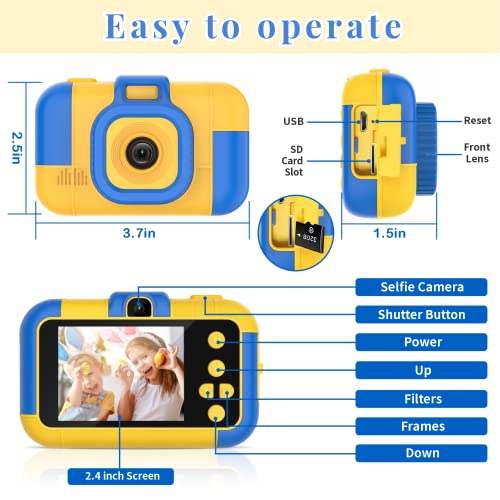 Kids Camera For Boys And Girls, 2.4 Inch Hd Digital Video Cameras For Kids, Christmas Birthday Gifts Camera For Toddler, Portable Toy For 3 4 5 6 7 8 Year Old Boy Blue #TOP2