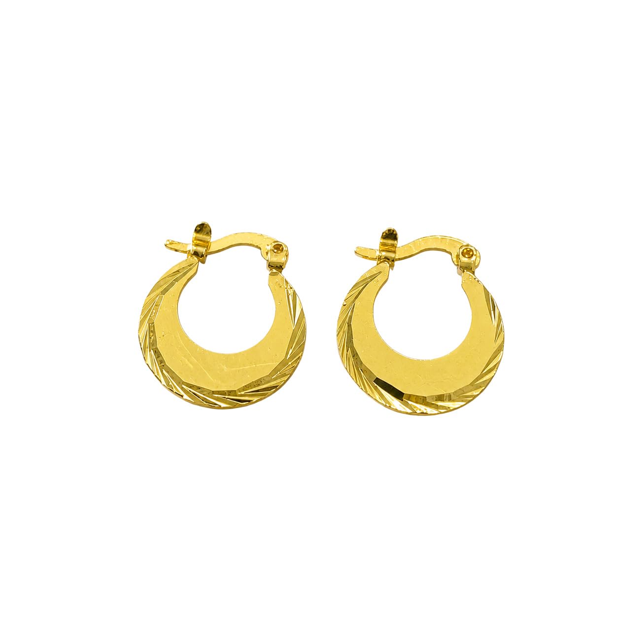 Gold Hoop Earrings for Men & Boys | Textured Diamond Cut Hoop Earrings | Small Click Lock Earrings | Korean & Classic Style Fashion Jewellery | Pair-image-23