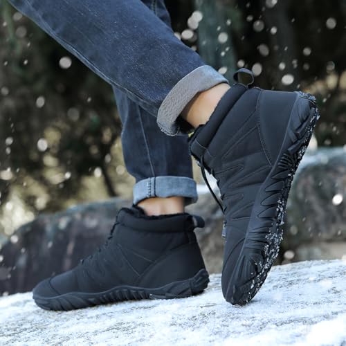 Image of HiGropcore Barefoot Snow Boots for Women Men, Warm Fur Lined Water Repellent Winter Barefoot Shoes, Wide Toe Box Lightweight Outdoor Ankle Boots