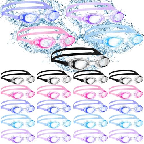 Macarrie 30 Pack Swim Goggles Bulk No Leaking Swimming Goggles with Ear Plugs and Nose Clip for Adult Men Women Youth(Classic Color)
