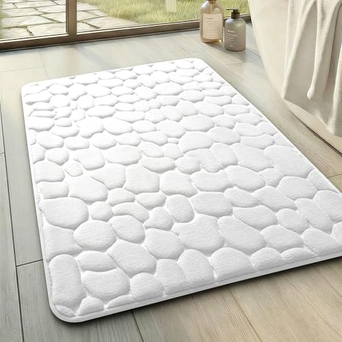 YIHOUSE Memory Foam Bath Mat Cobblestone Bathroom Rugs Super Water Absorbent Bath Mats for Bathroom Machine Washable Bath Rugs(17 x 24,White) - image 1
