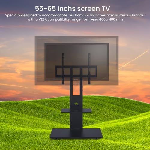 Image of Height Adjustable Floor TV Stand for 32-55 Inch LED Smart TVs, Sleek Black Wood & Metal Design, Universal TV Stand for Living Room and Bedroom, Square